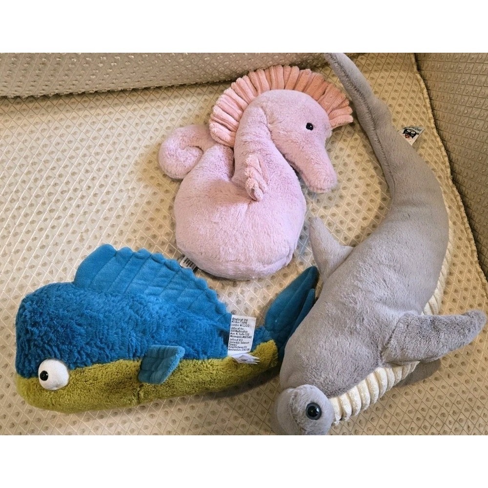 Jellycat Retired Plush Lot 3 Valentino Hammerhead Sienna Seahorse Delano Dorado